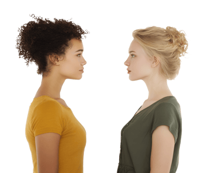 Comparison of diverse beauty and facial features of two women png