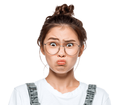 Expressive young woman makes funny face for playful photography png