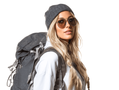 Adventurous young woman with backpack ready for travel png