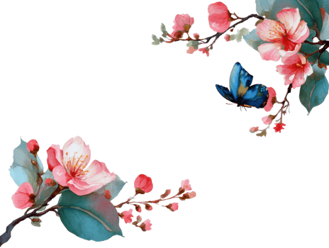 Beautiful blossoms and butterfly in spring garden decorations png