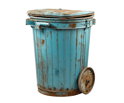 Vintage blue trash can with a rusty finish for home decor png
