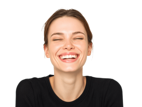 Joyful woman smiling in casual black clothing png