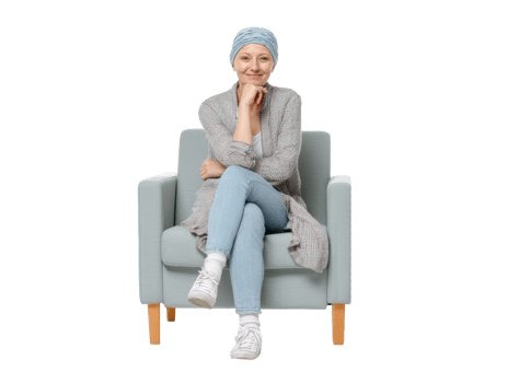 Confident woman with headscarf sitting comfortably in chair png