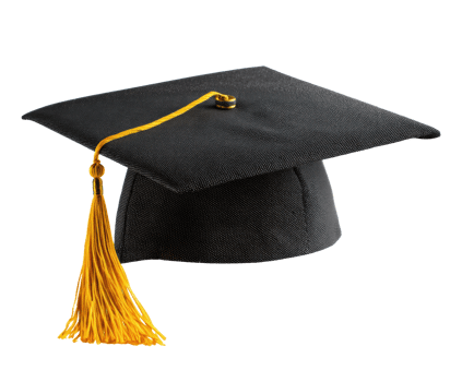 Black graduation cap with yellow tassel for academic success png