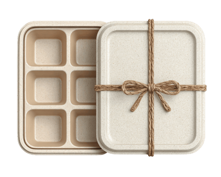 Eco-Friendly Container with Six Compartments and Natural Twine Tie png