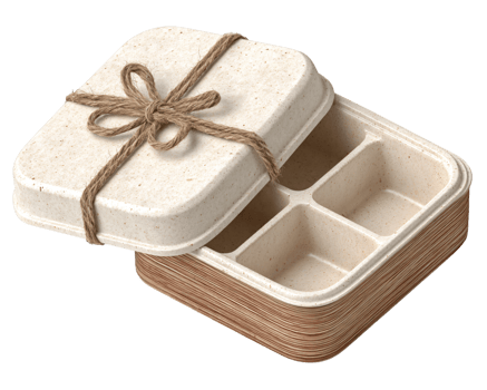 Eco-friendly food container with compartments and natural twine tie png