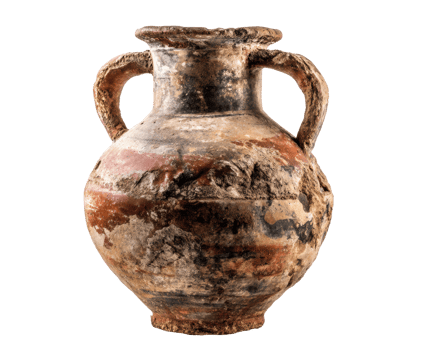 Ancient pottery vessel with rustic design and detailed texture png