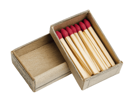 Wooden matches in a box ready for lighting a fire png