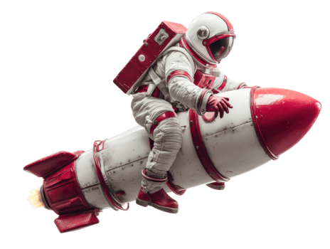 Rocket rider in space suit launching into the sky png