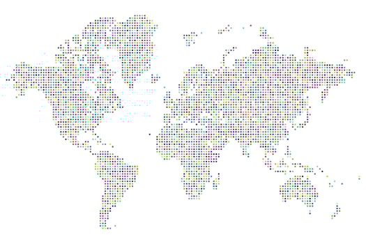 Multicolour polygon shape dotted world map illustration showing point based earth design. Polygon shape dotted world map design. Multicolour dotted shape map vector