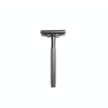 Classic Metal Safety Razor with Textured Handle Transparent Background Clipping Path png