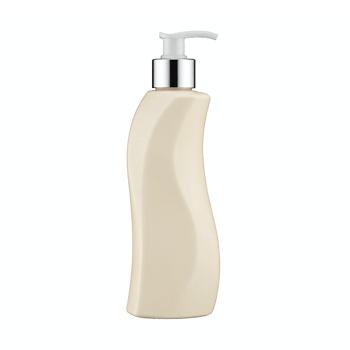 Cream Colored Plastic Lotion Dispenser Bottle with Silver Pump Top Transparent Background png