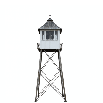 Old Watchtower with Metal Frame and Enclosed Observation Room Transparent Background Clipping Path png