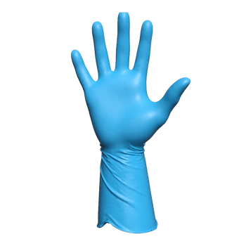Blue Latex Glove Raised Hand with Transparent Background Clipping Path Medical Protective Glove png