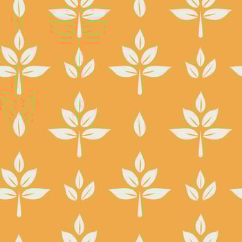 White leaves icon, herb seamless pattern on summer orange background, simple graphic illustration, eco friendly organic concept clip art, flat element for logo, packaging, save energy and self care vector