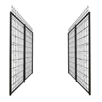 Open Black Iron Gate With Spikes Decorative Fence Metal Transparent Background Clipping Path png