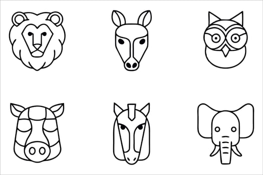 Animal Head Icons Outline Glyph Set vector