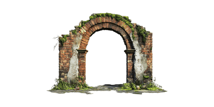 Ancient Brick Archway With Moss And Vegetation. Historical Architecture And Nature Integration Isolated On Transparent Background png