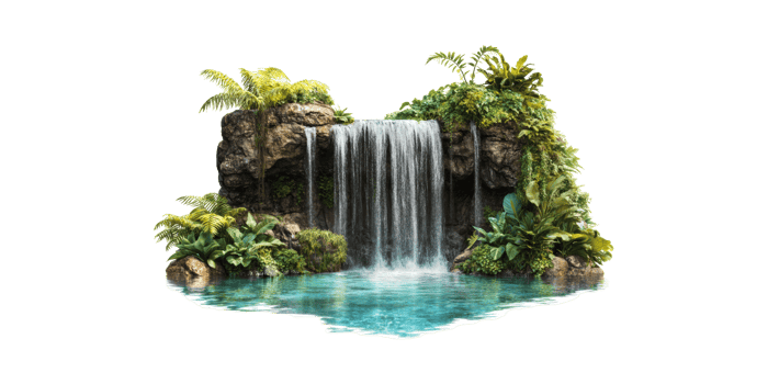 Tropical Waterfall With Lush Greenery. Nature'S Serenity And Tranquility Isolated On Transparent Background png