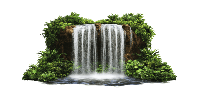 Lush Waterfall Surrounded By Greenery. Nature'S Serenity And Tranquility Isolated On Transparent Background png