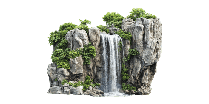 Waterfall Cascading Over Rocky Cliff With Lush Greenery. Nature'S Serenity And Tranquility Isolated On Transparent Background png
