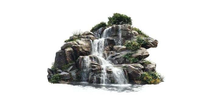 Rocky Waterfall With Lush Greenery. Nature'S Serenity And Tranquility Isolated On Transparent Background png