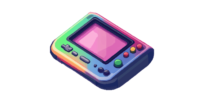 Colorful Retro Handheld Gaming Console. Nostalgic Pixel Art Design For Vintage Game Enthusiasts Isolated On Transparent Background png