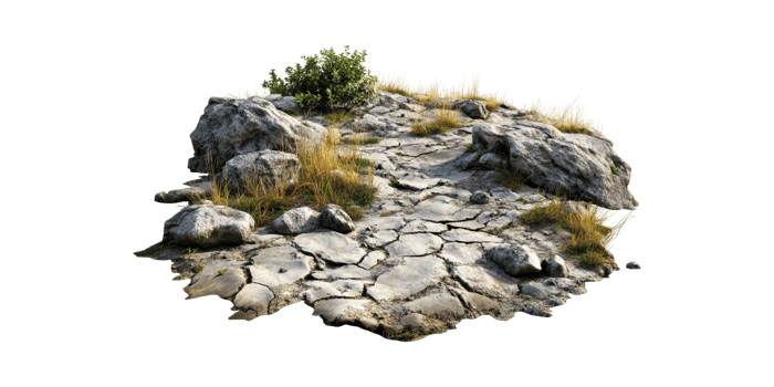 Rocky Terrain With Sparse Vegetation. Natural Landscape Element Isolated On Transparent Background png
