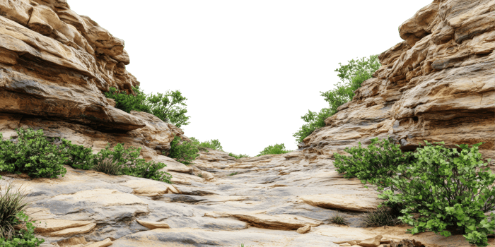 Rocky Canyon Pathway With Greenery. Natural Landscape And Outdoor Adventure Isolated On Transparent Background png