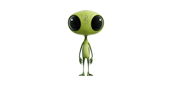Cute Green Alien Character Illustration. Whimsical Extraterrestrial Design Isolated On Transparent Background png