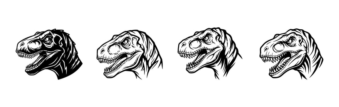 Dinosaur head collection in sketch style for fossils, museum and science topics. Illustration vector