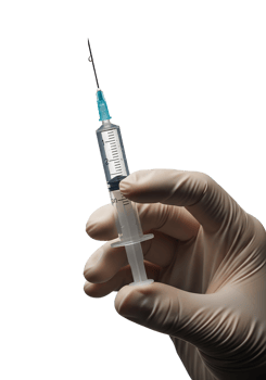 Syringe in hand with medication dose, transparent background, medical treatment concept png