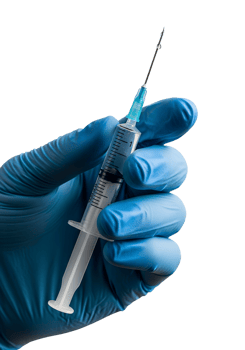 Hand holding syringe filled with medication isolated on transparent background, medical treatment png