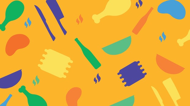 Playful cooking tools and meals background vector