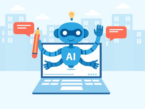 AI assistant with laptop and pencil vector