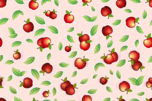 Red apple pattern with green leaves vector