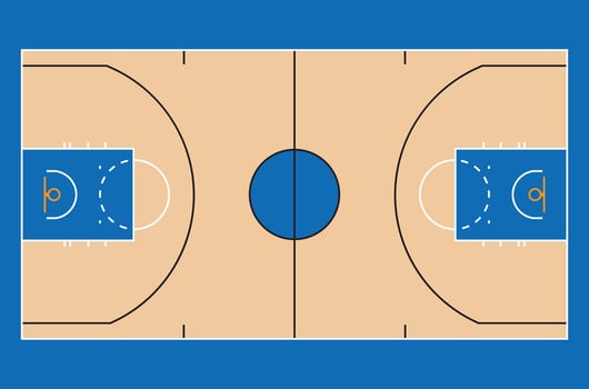 Minimalist top-view illustration of a basketball court with clean lines and simple colors, ideal for sports-related designs vector