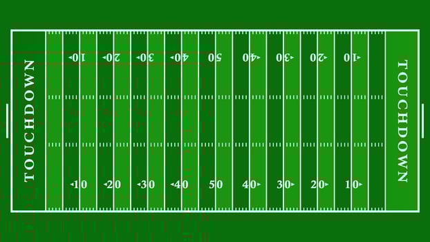 A detailed illustration of an American football field from a top-down perspective, featuring yard lines, end zones, and touchdown markings. Perfect for sports designs and strategy visuals vector