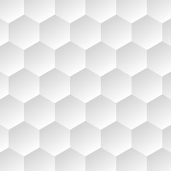 Seamless 3D white hexagon pattern with soft shadows creating a modern, minimalistic texture ideal for backgrounds, walls, or product design. vector