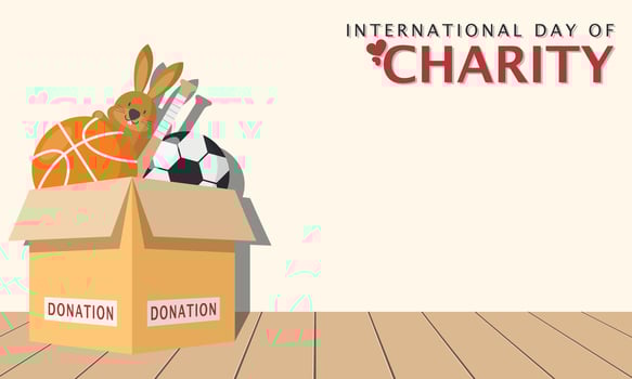 International Day of Charity Template. Donate toys. Copy space area vector