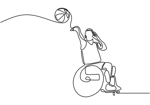 Wheelchair basketball player one line drawing vector
