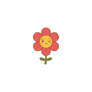 An icon of a red flower winking with one eye, symbolizing playfulness, mischief, and a friendly, knowing demeanor. vector