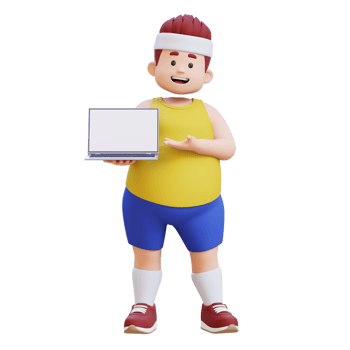 3D plus size overweight big man Presenting Laptop png
