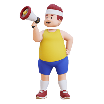 3D plus size overweight big man give announcement with megaphone png