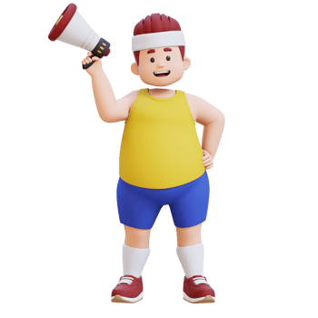 3D Cartoon of a Happy Chubby big man Announcing with Megaphone png