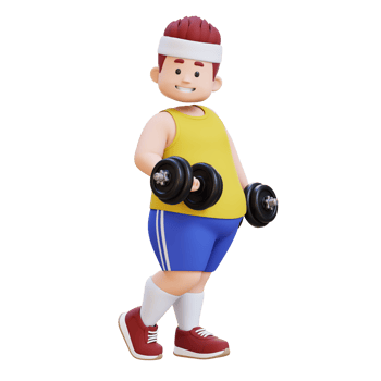 3D Plus Size Overweight big man Exercising with Dumbbells png