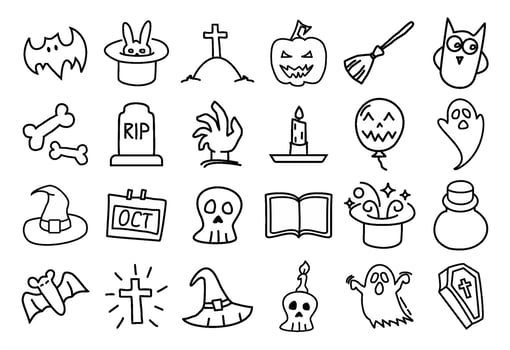 halloween doodle icon set vector