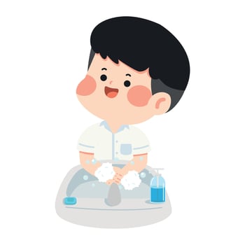 Illustration of Boy Washing Hands with Soap vector