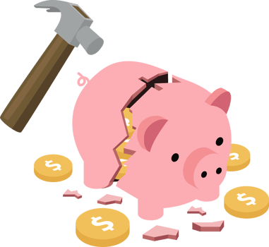 A hammer is hitting a piggy bank png
