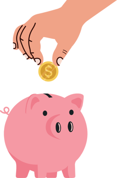 A hand putting a coin into a piggy bank png
